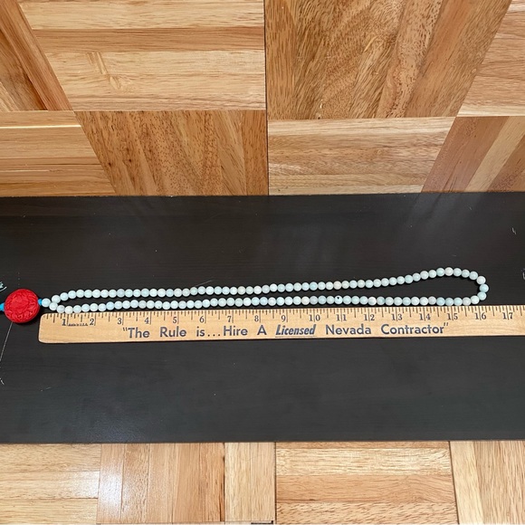 Flower Carved Cinnabar Beaded 32” Mala Necklace - Picture 9 of 12